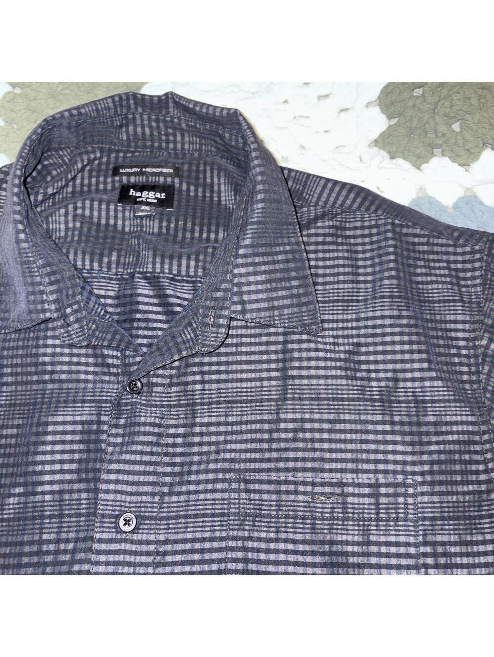 Haggar Luxury Microfiber Wrinkle Resistant Long Sleeve Button-Up Shirt Mens XXL